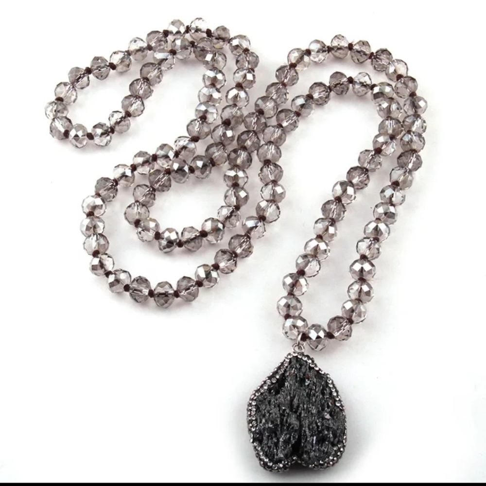 BOHEMIAN TRIBAL GRAY IREGULAR STONE CHARM PENDANT